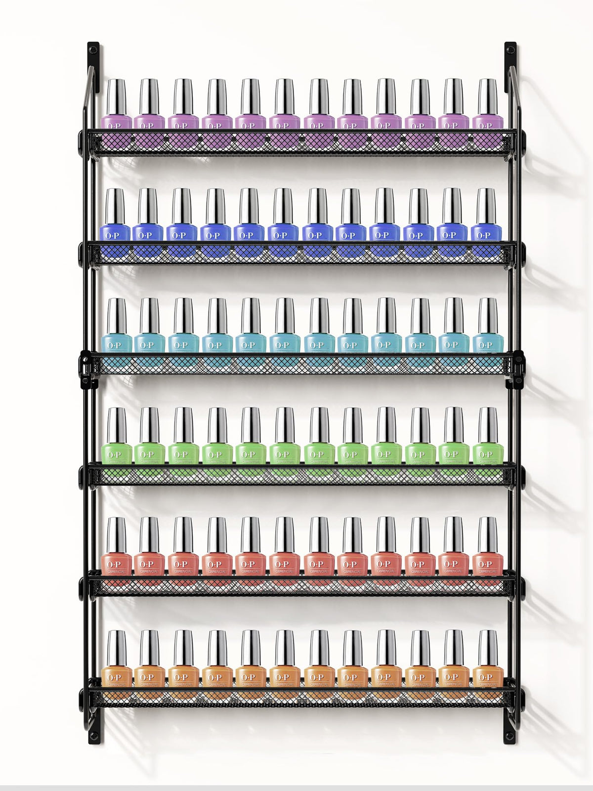 GIGIFTREE nail polish organizer wall-mounted 6-tier displaying organized bottles for easy access