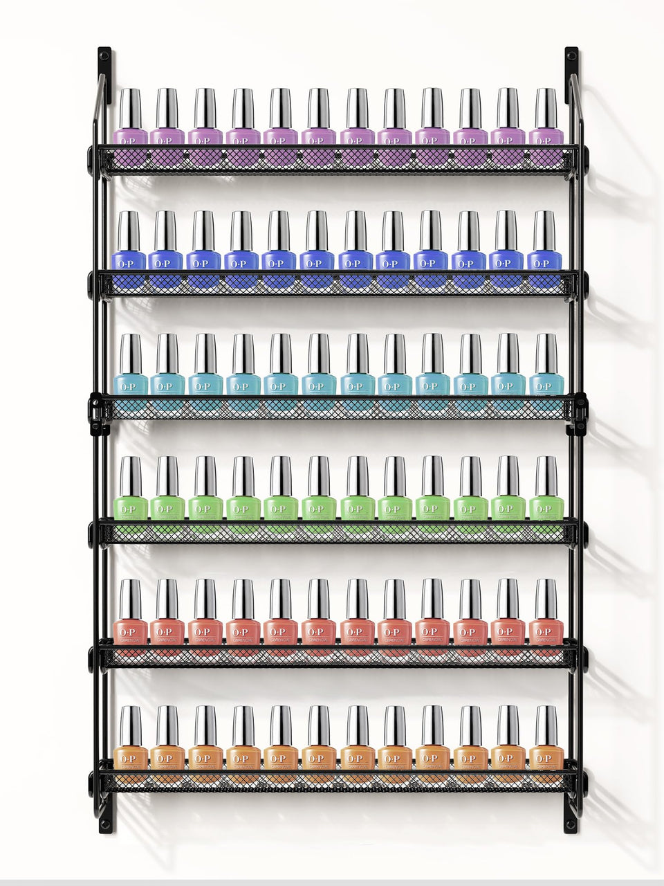 GIGIFTREE nail polish organizer wall-mounted 6-tier displaying organized bottles for easy access