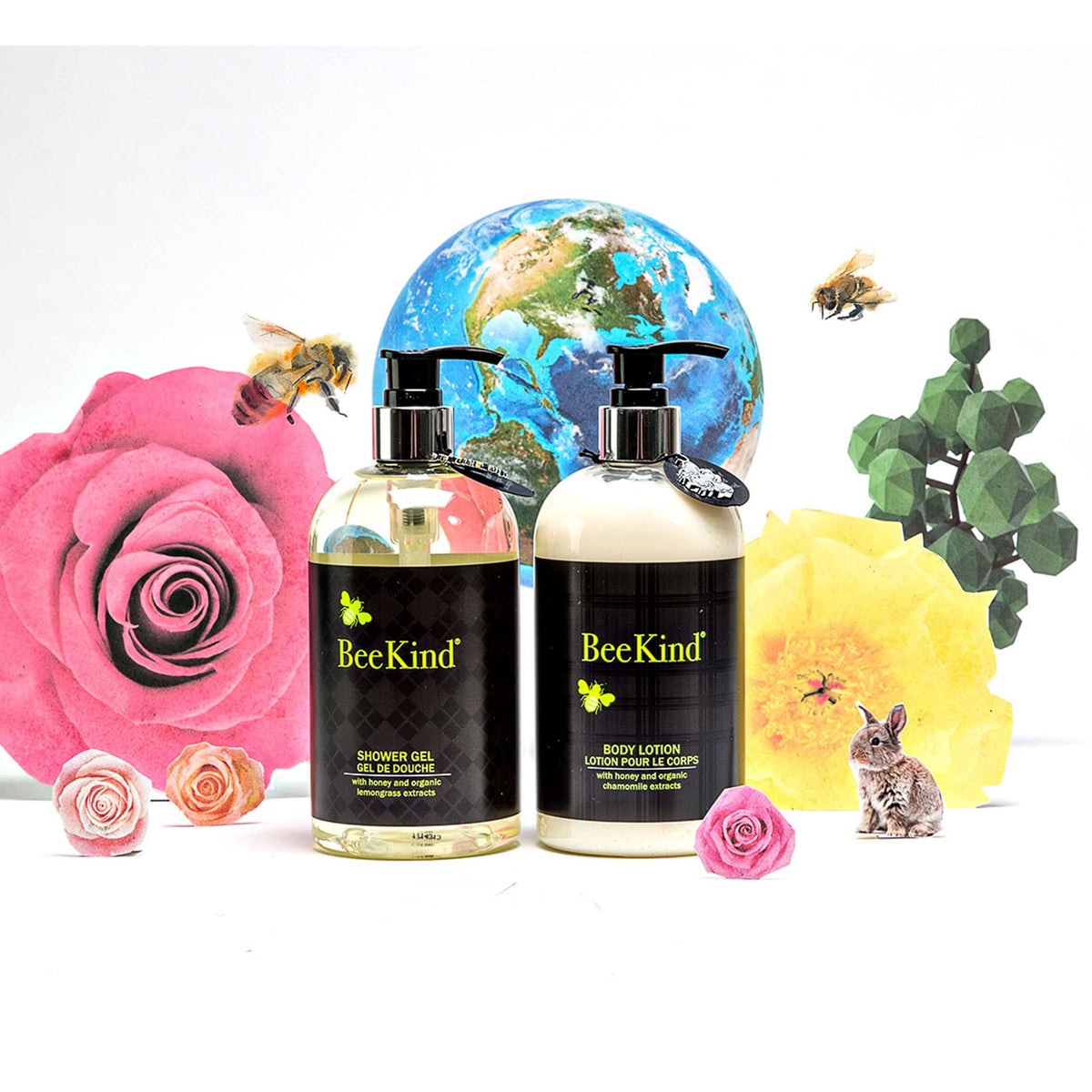 Packaging image of BeeKind lotion with recyclable materials.