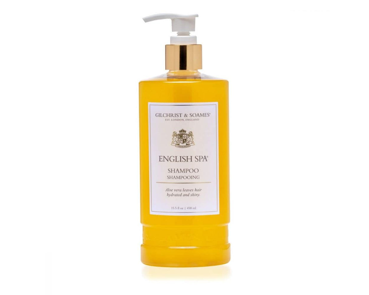 Gilchrist & Soames English Spa Shampoo bottle side view highlighting citrus and herbal scent