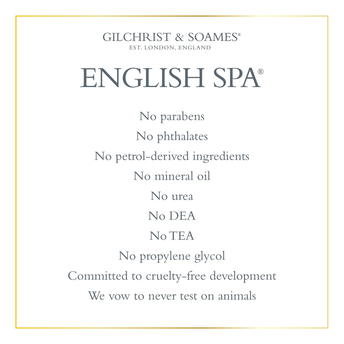 Gilchrist & Soames English Spa Shampoo label notes cruelty-free and sulfate-free ingredients