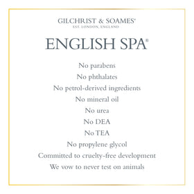 Gilchrist & Soames English Spa Shampoo label notes cruelty-free and sulfate-free ingredients