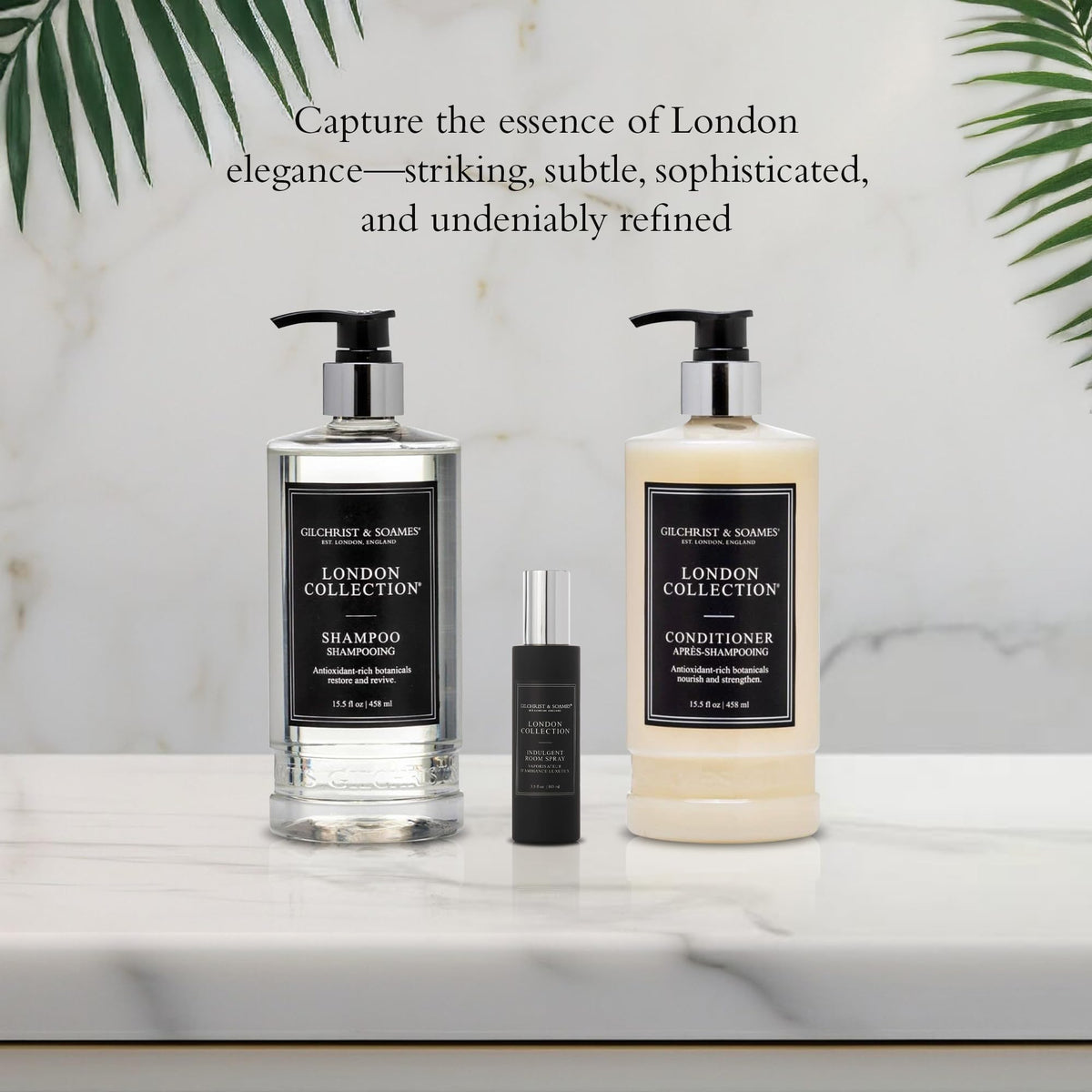 Cruelty-free icon beside London Collection packaging communicates ethical standards