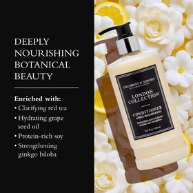 London Collection conditioner pump bottle shows easy application and even distribution