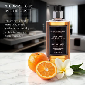 Gilchrist & Soames London Shower Gel fragrance mandarin-gardenia evokes London elegance and fresh presence.