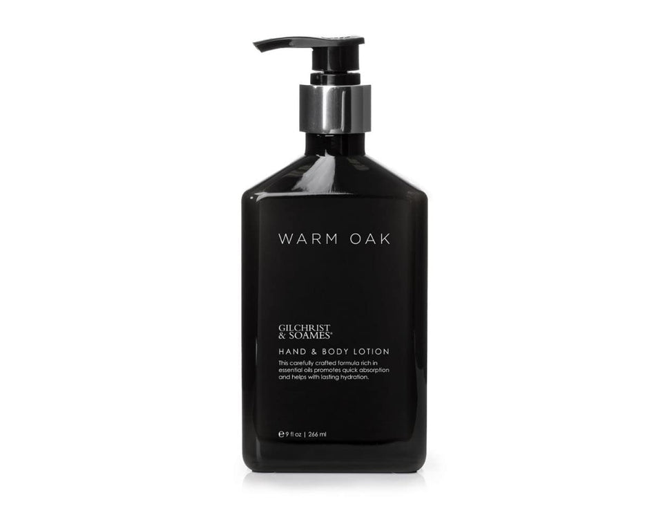Gilchrist & Soames Warm Oak bottle front showing cedar notes for daily moisturization