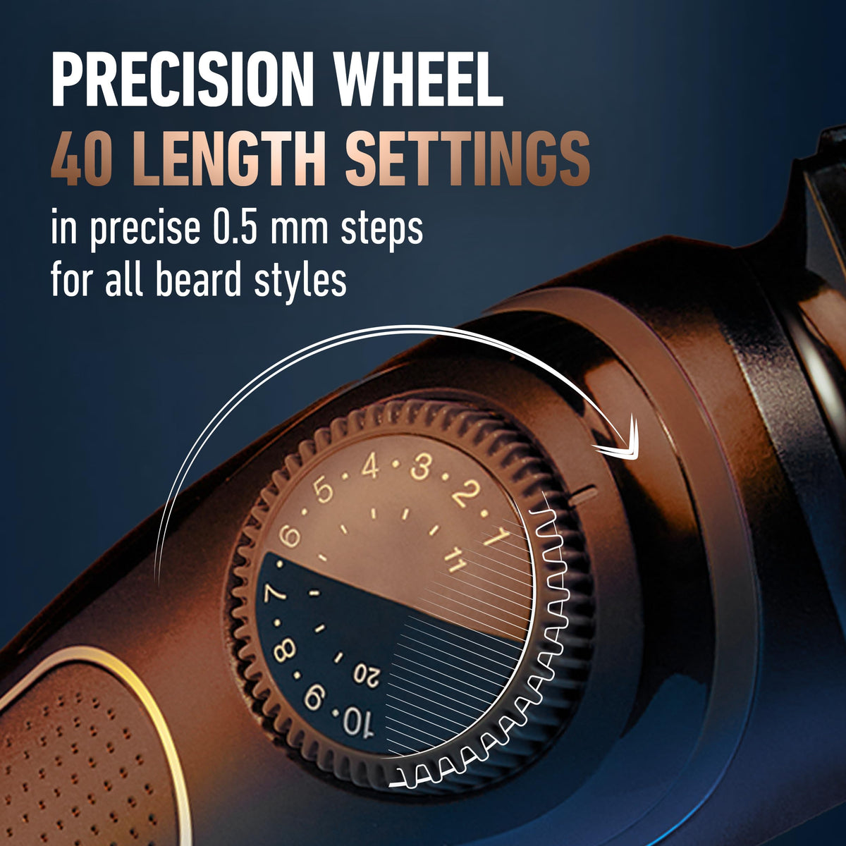 King C. Gillette trimmer combs for stubble, short, and long styles.