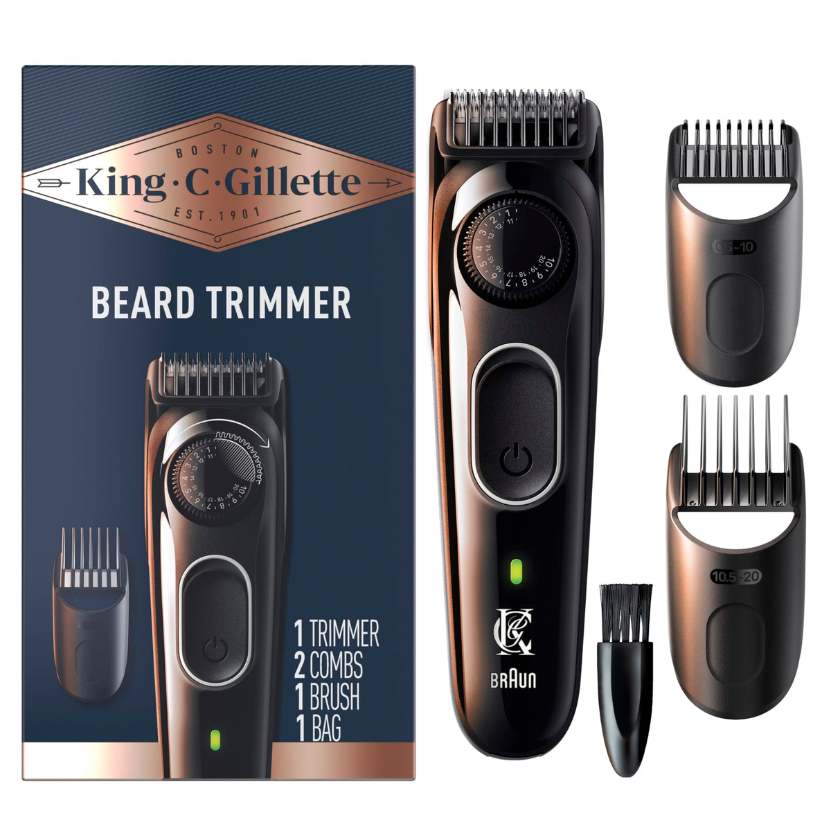 King C. Gillette trimmer front view for precise beard shaping.