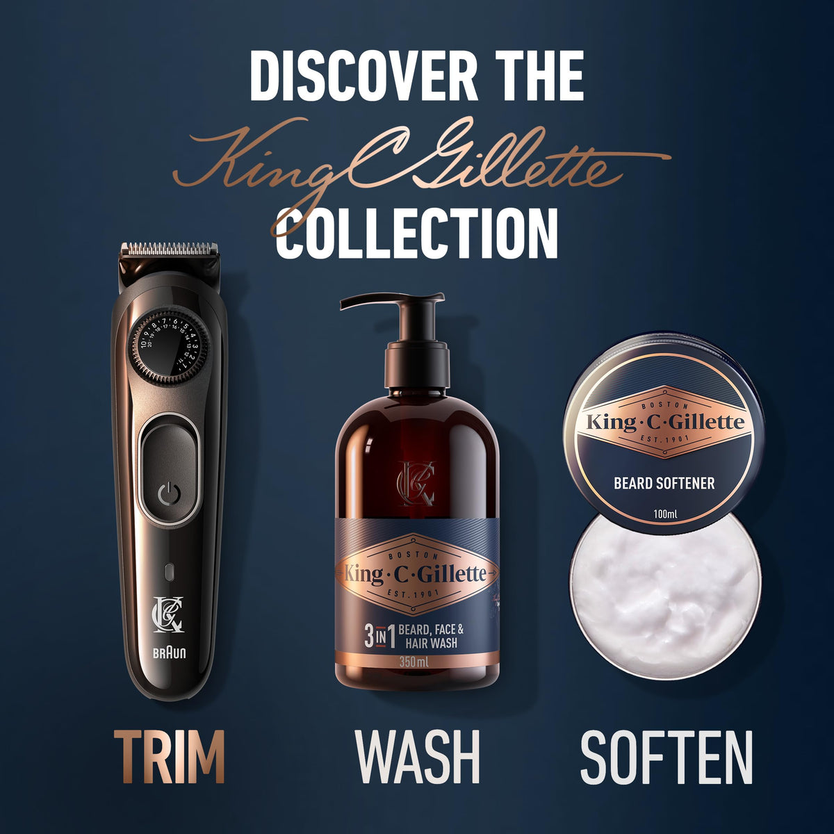 King C. Gillette cordless beard trimmer in use for versatile grooming.