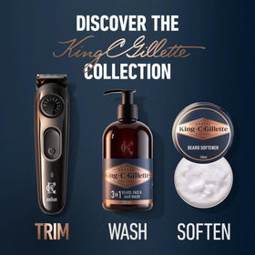 King C. Gillette cordless beard trimmer in use for versatile grooming.