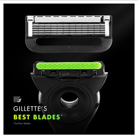 Gillette Labs back-trimmer detail highlights precision edges for hard-to-reach areas.