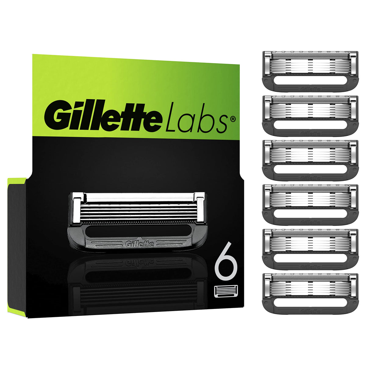 Gillette Labs blade refill universal-fit shown snapping into razor for quick blade changes.
