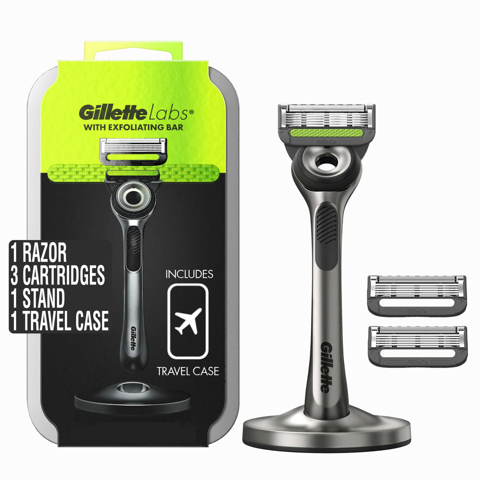 Gillette Labs exfoliating-bar handle showing built-in exfoliation for smoother prep before shaving