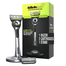 Gillette Labs exfoliating bar handle for a smoother pre-cleanse shave.