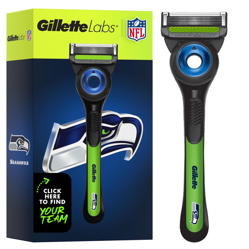 Gillette Labs Seahawks edition razor handle offers premium grip for a precise shave.