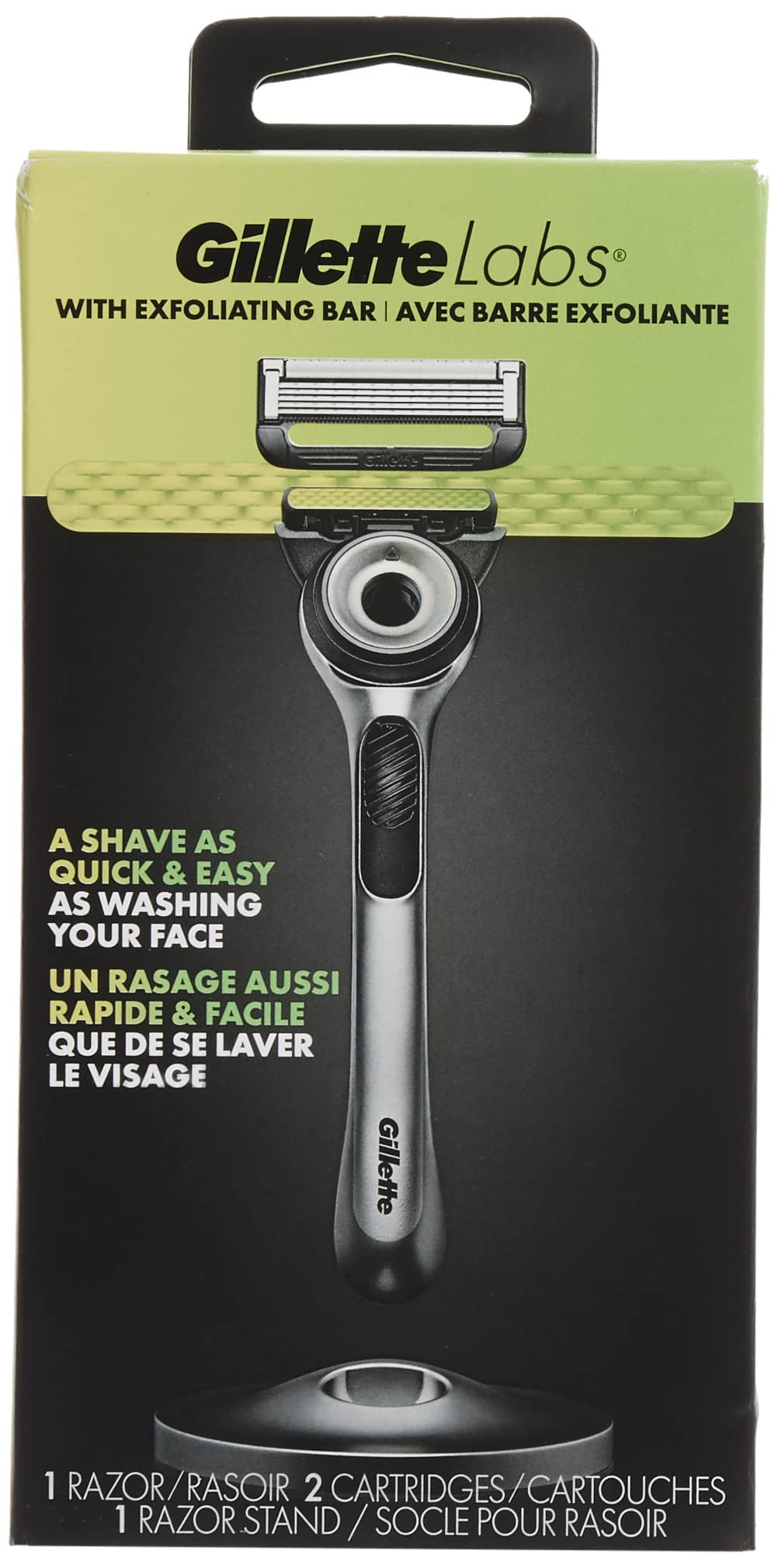 Shaving kit in use shows fast, efficient cleansing and exfoliation.