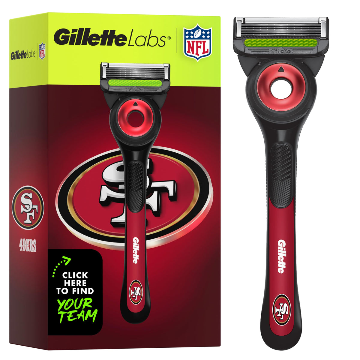 Gillette Labs NFL 49ers edition handle for precise grip and control