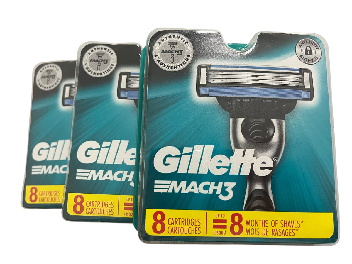 Gillette Mach3 bulk pack 24 cartridges for easy refills and extended grooming.
