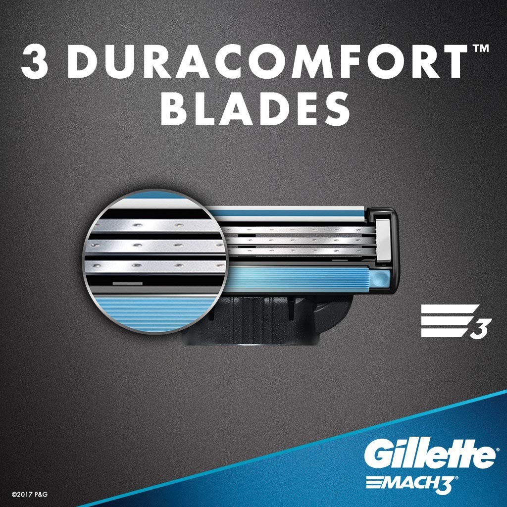 Gillette Mach3 refill 8-count blades row close-up for smooth glide