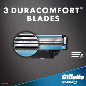 Gillette Mach3 refill 8-count blades row close-up for smooth glide