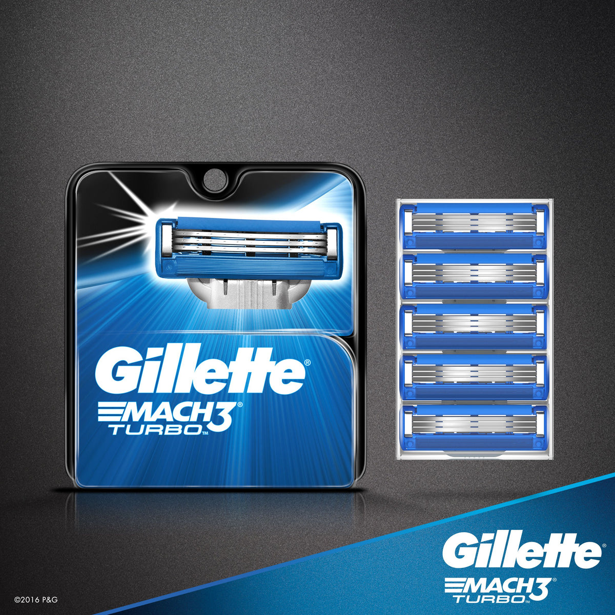 Gillette Mach3 Turbo sharp blades indicating efficient, close cutting.