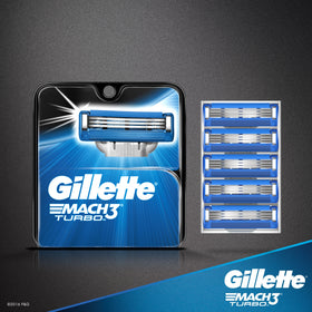 Gillette Mach3 Turbo sharp blades indicating efficient, close cutting.