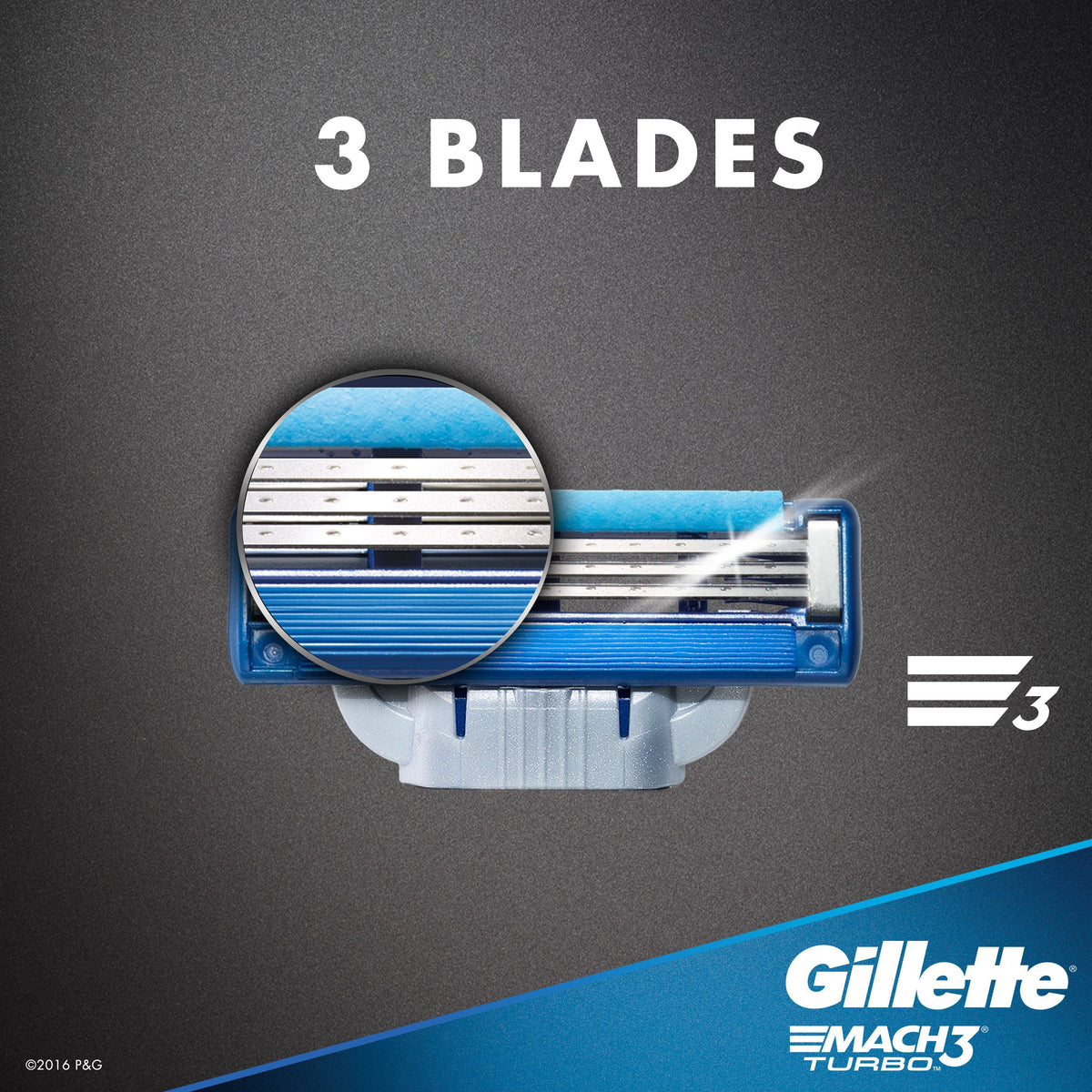 Gillette Mach3 Turbo skin guard fins reduce irritation for a smooth shave.