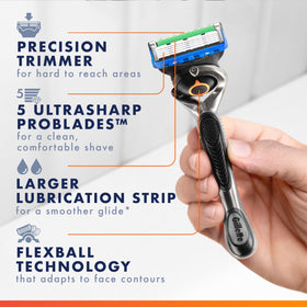 Gillette microfin guard closeup showing skin preparation before blades