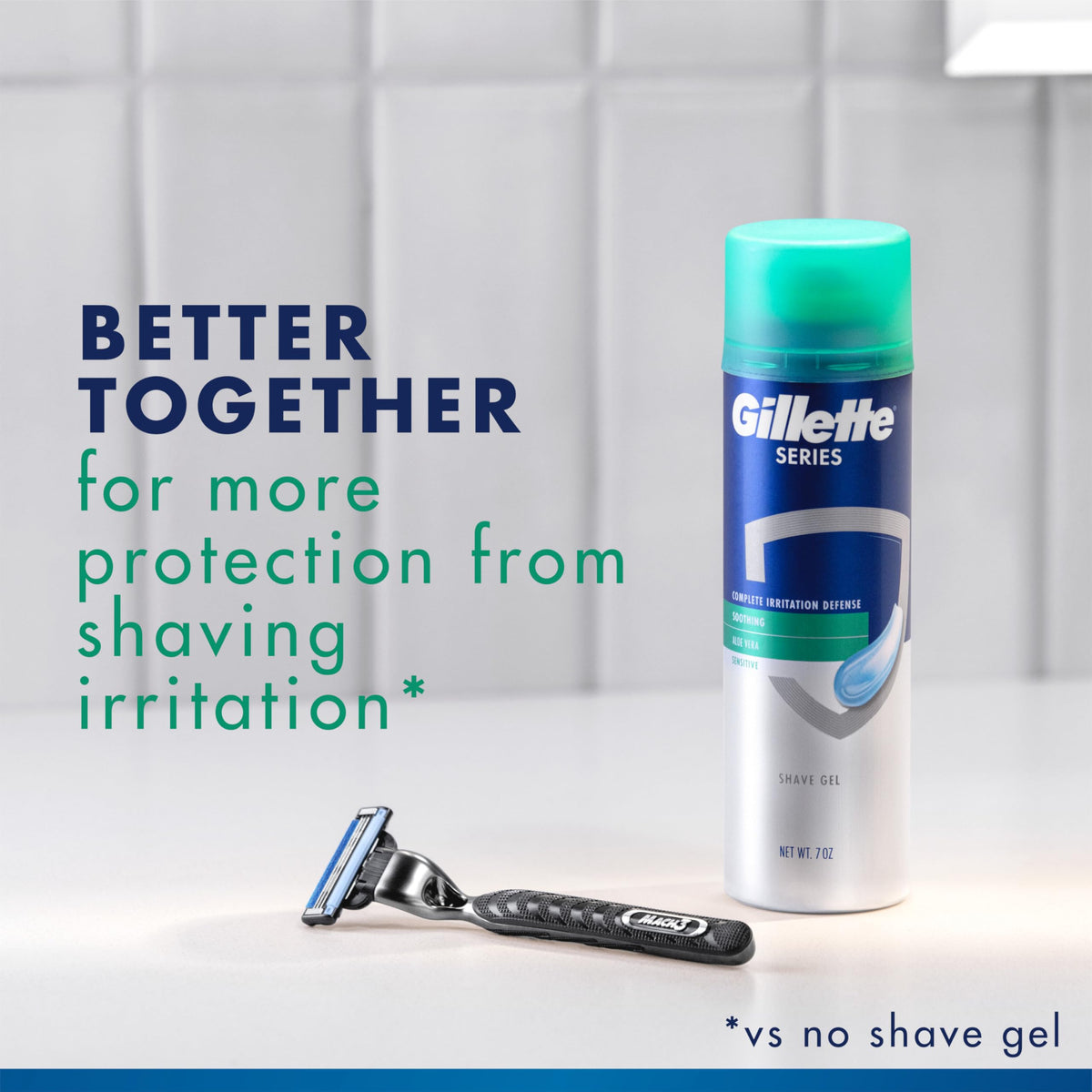 Gillette TGS Series Sensitive Gel label closeup highlights aloe and hydration.
