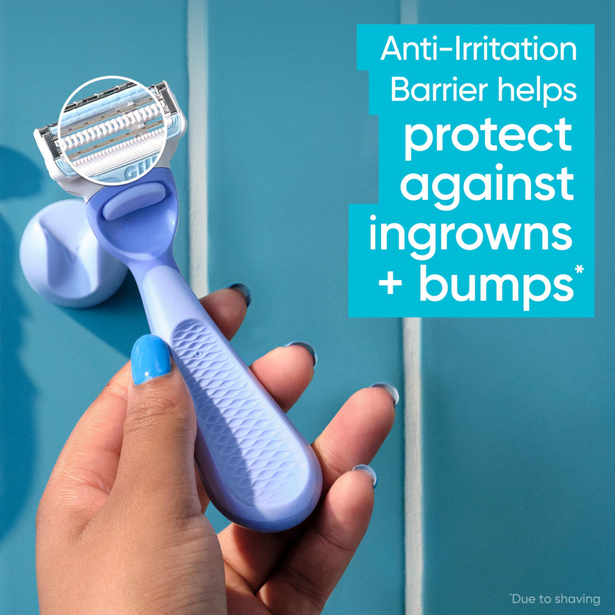 Gillette Venus pubic hair and skin razor ergonomic handle in hand