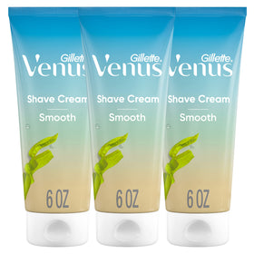Gillette Venus Smooth Shaving Cream bottle with Olay for a protective glide.