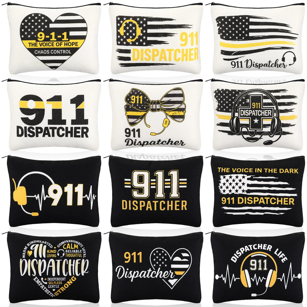 Gilprop dispatcher makeup bags with headphones and flag emblem, a thoughtful gift for 911 heroes.