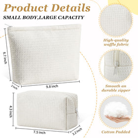 Gilprop white waffle makeup bag with zipper keeps cosmetics secure during travel.