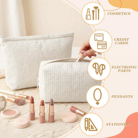 Close-up of waffle fabric texture on Gilprop makeup bag for durability.