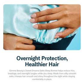 GIMME Beauty anti-static satin bonnet minimizes frizz and pillow friction.