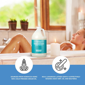 Ginger Lily Farms Argan Oil Body Wash packaging close-up emphasizing recyclable design