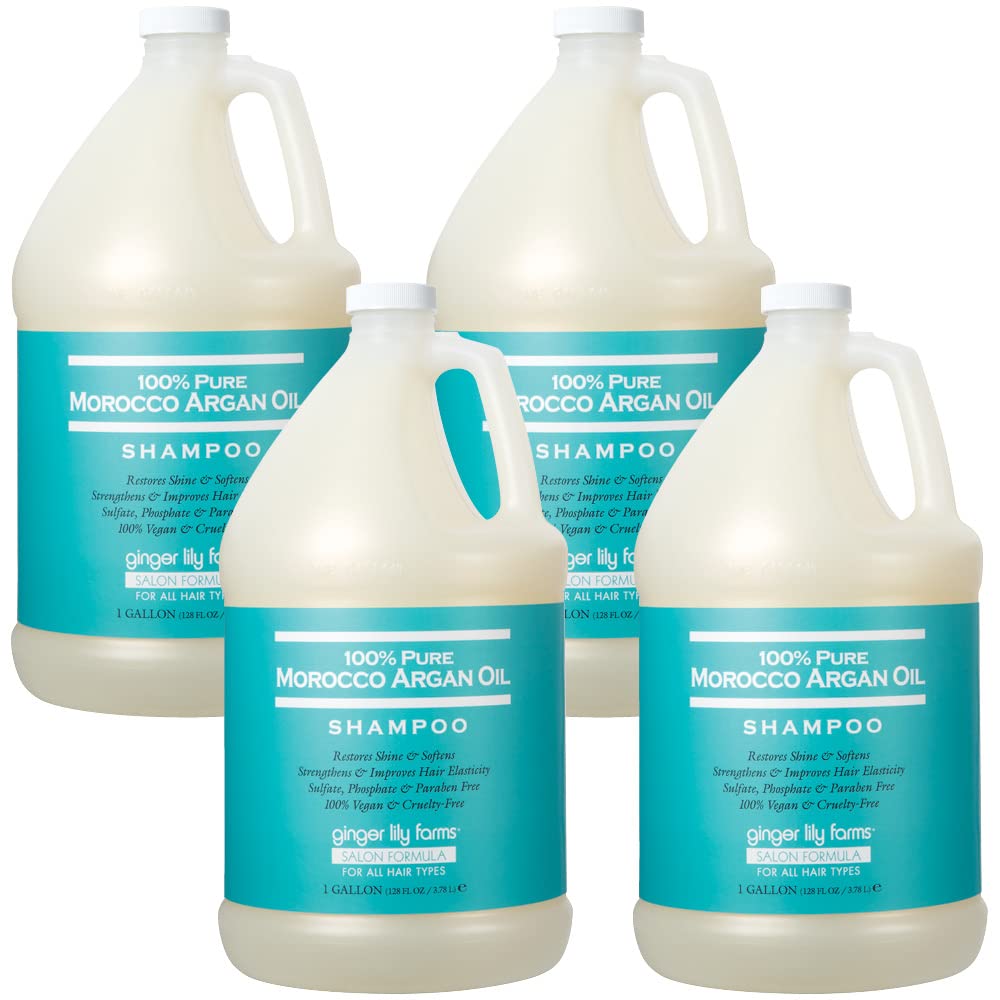 Ginger Lily Farms Argan Oil Shampoo bottle highlighting Moroccan oil for all hair types and hydration