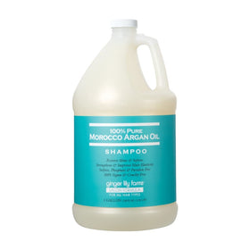 Ginger Lily Farms Argan Oil Shampoo ingredient label featuring vitamins and botanicals for elasticity