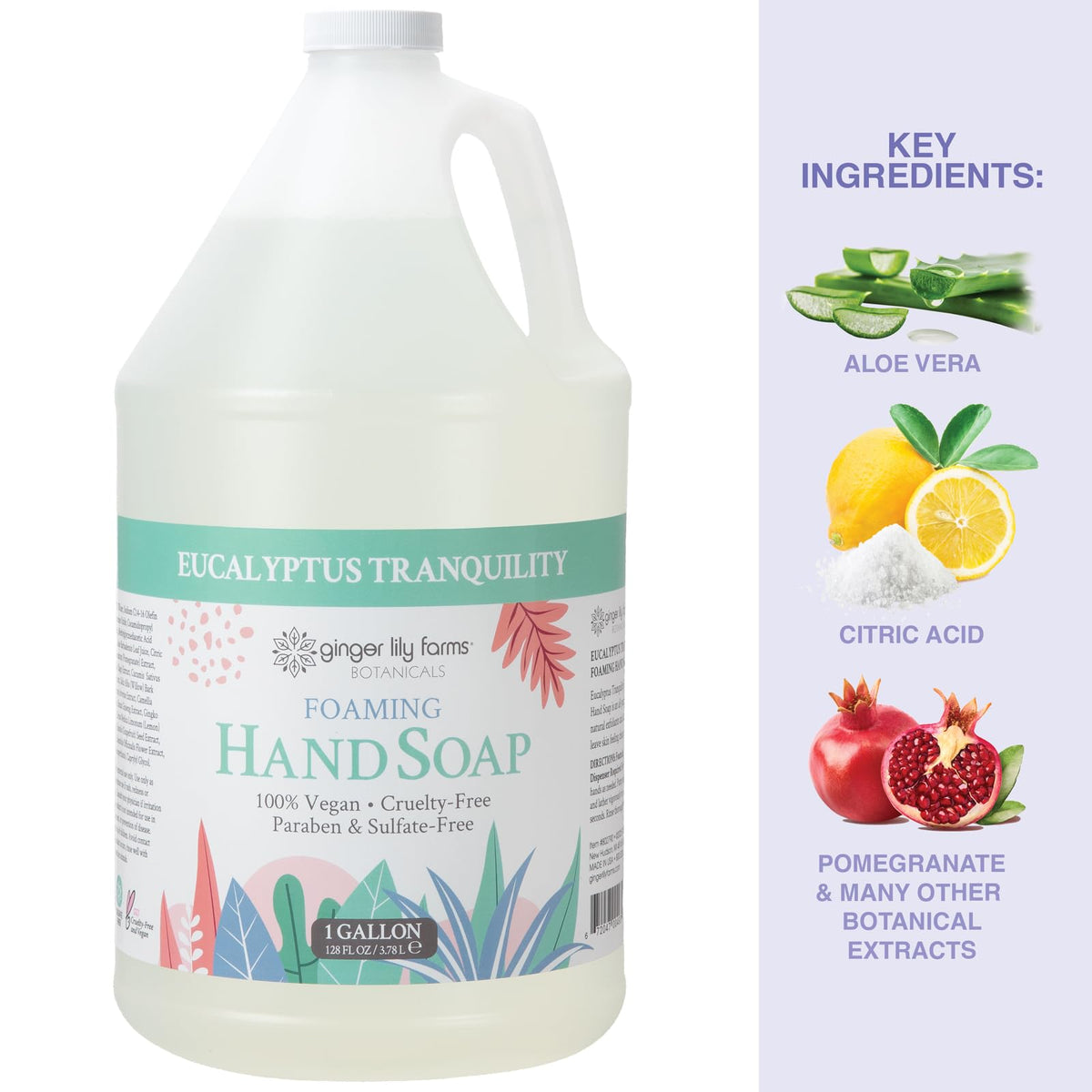 Ginger Lily Farms Botanicals gallon refill communicates eco-friendly, cost-saving option.