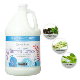 Ginger Lily Farms botanicals green tea lemongrass scent display, soothing aroma