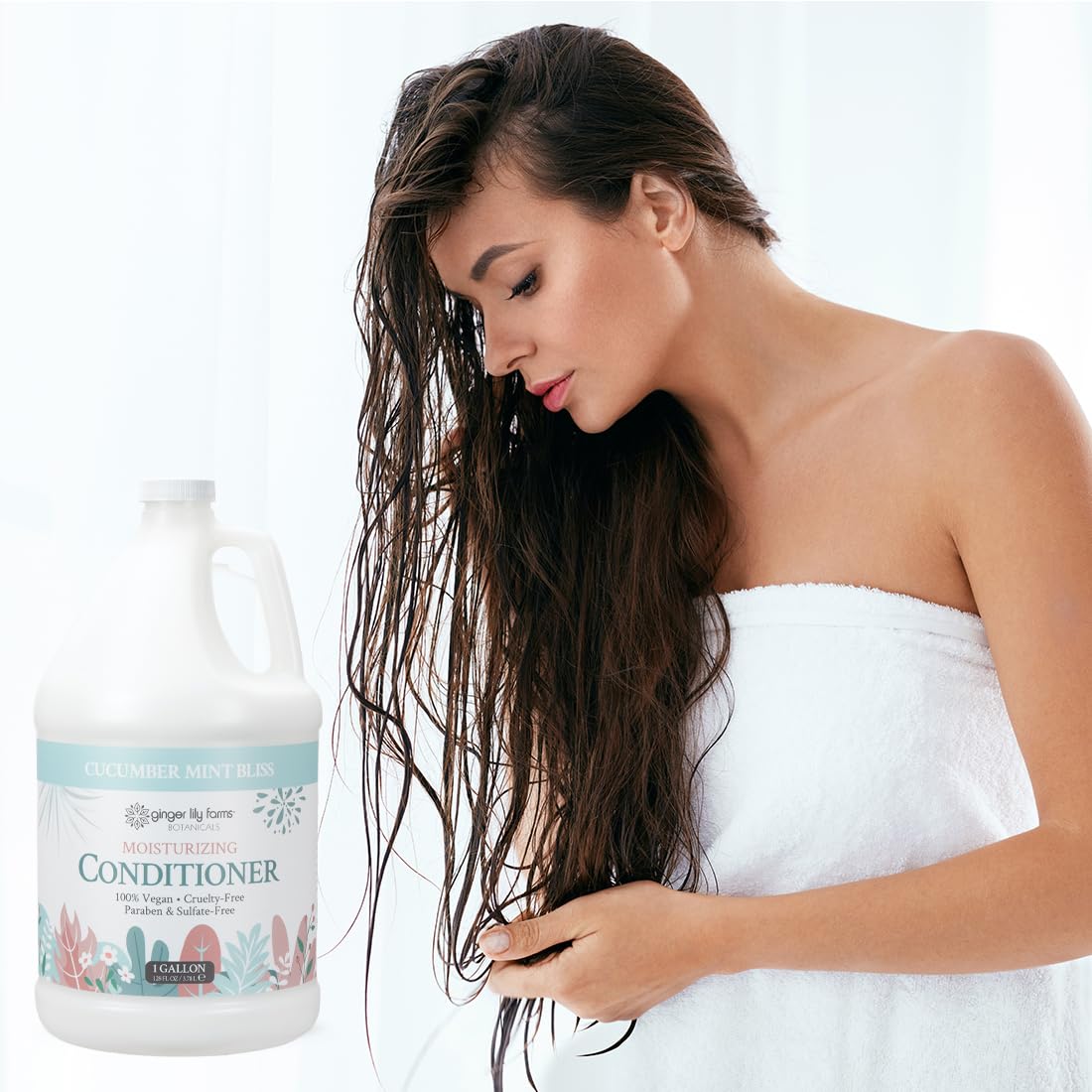 Hair care pump in action from Ginger Lily Farms Botanicals Moisturizing Conditioner
