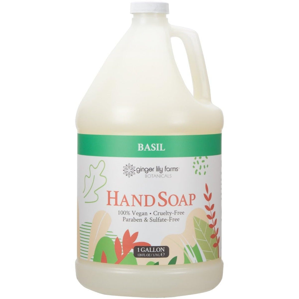 Ginger Lily Farms Botanicals hand soap bottle with basil scent for a refreshing cleanse