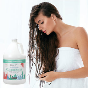 Ginger Lily Farms Botanicals conditioner creating soft shine on towel-dried hair.