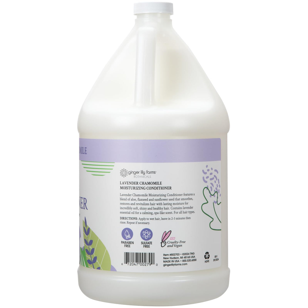 Gallon refill of Ginger Lily Farms conditioner on salon backbar reducing plastic waste