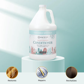 Gallon refill packaging from Ginger Lily Farms Botanicals emphasizes eco-friendly backbar use