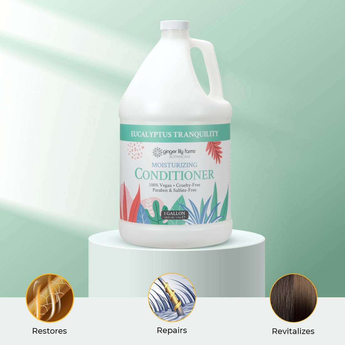 Ginger Lily Farms Botanicals gallon refill bottle for eco-friendly salon or home refills.