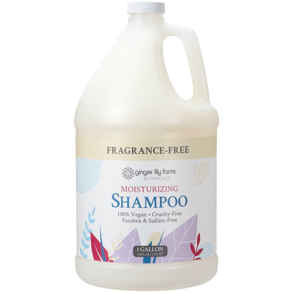 Ginger Lily Farms Botanicals moisturizing shampoo bottle pour provides fragrance-free hydration for all hair types