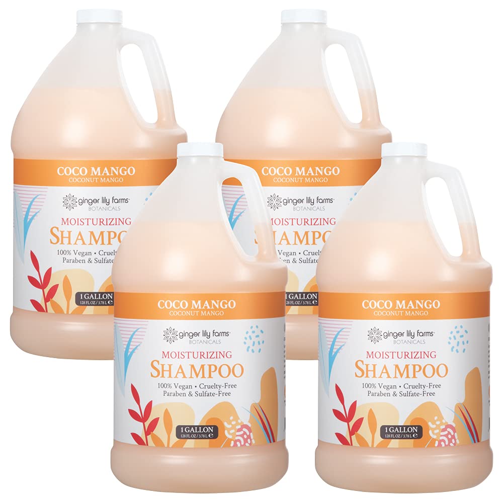 Ginger Lily Farms Botanicals moisturizing shampoo bottle pour with coconut mango scent