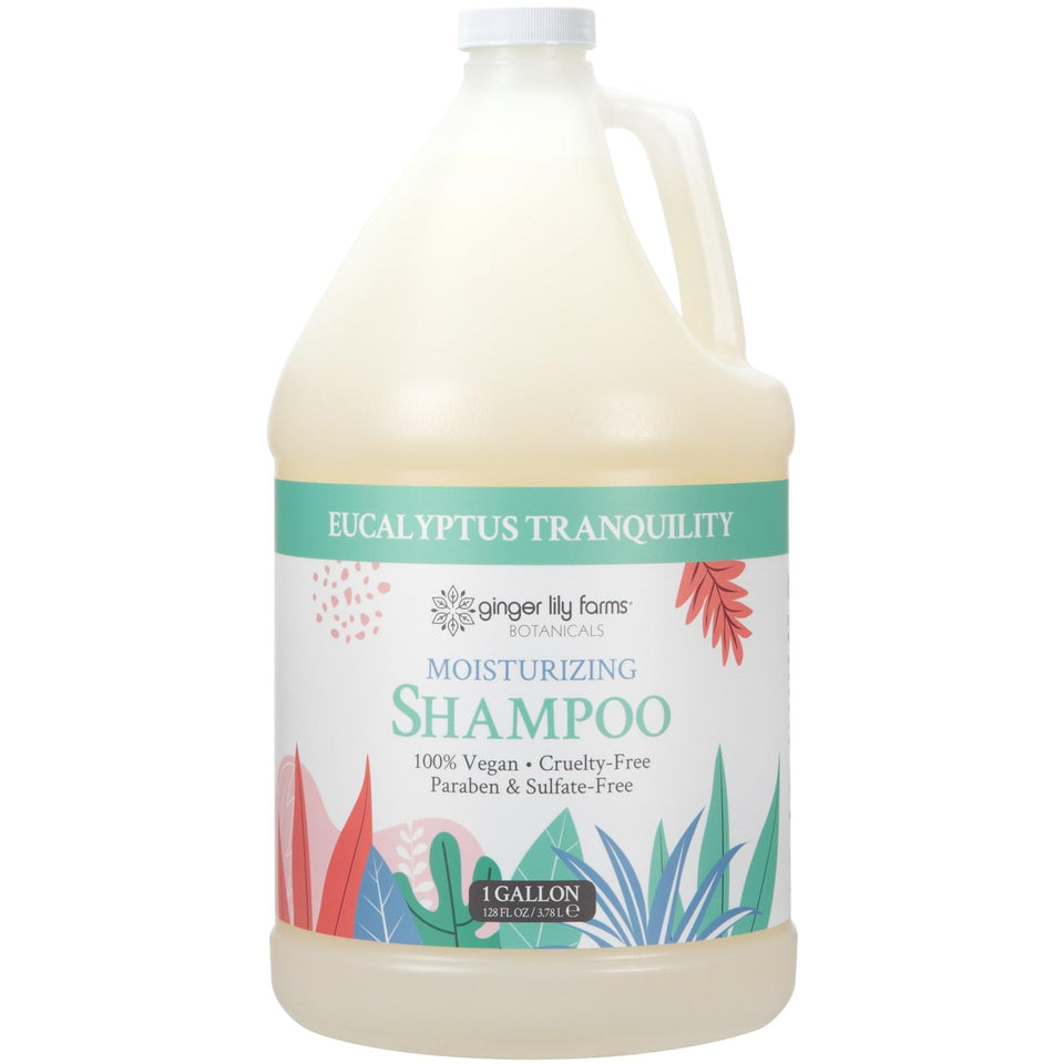 Ginger Lily Farms Botanicals Moisturizing Shampoo bottle showing eucalyptus tranquility for lasting moisture
