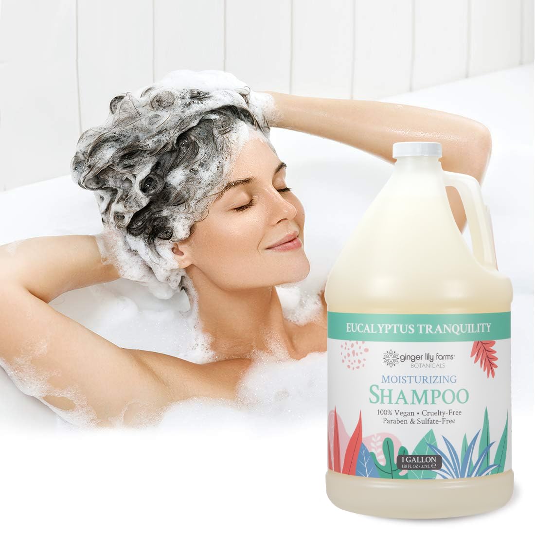 Ginger Lily Farms Botanicals Moisturizing Shampoo gallon refill highlighting eco-friendly packaging